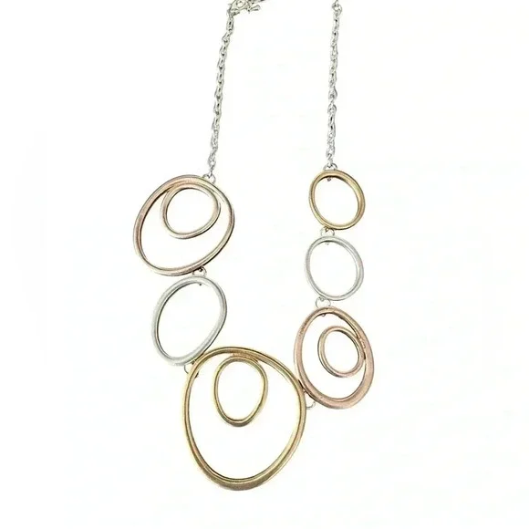 UNIQUE SILVER GOLD AND ROSE GOLD NECKLACE - Picture 2 of 2